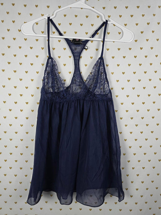 Victorias Secret Blue Racerback Nightie Babydoll Lingerie Sheer MEDIUM
