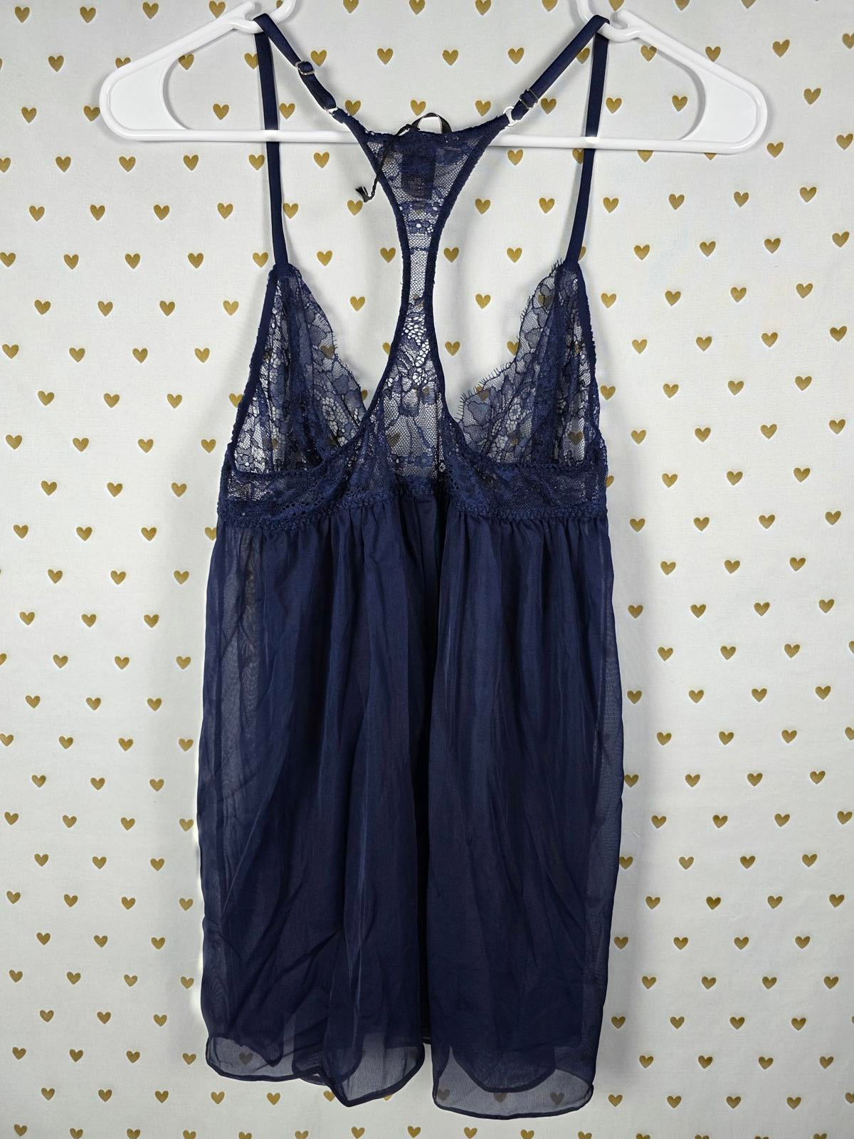 Victorias Secret Blue Racerback Nightie Babydoll Lingerie Sheer MEDIUM