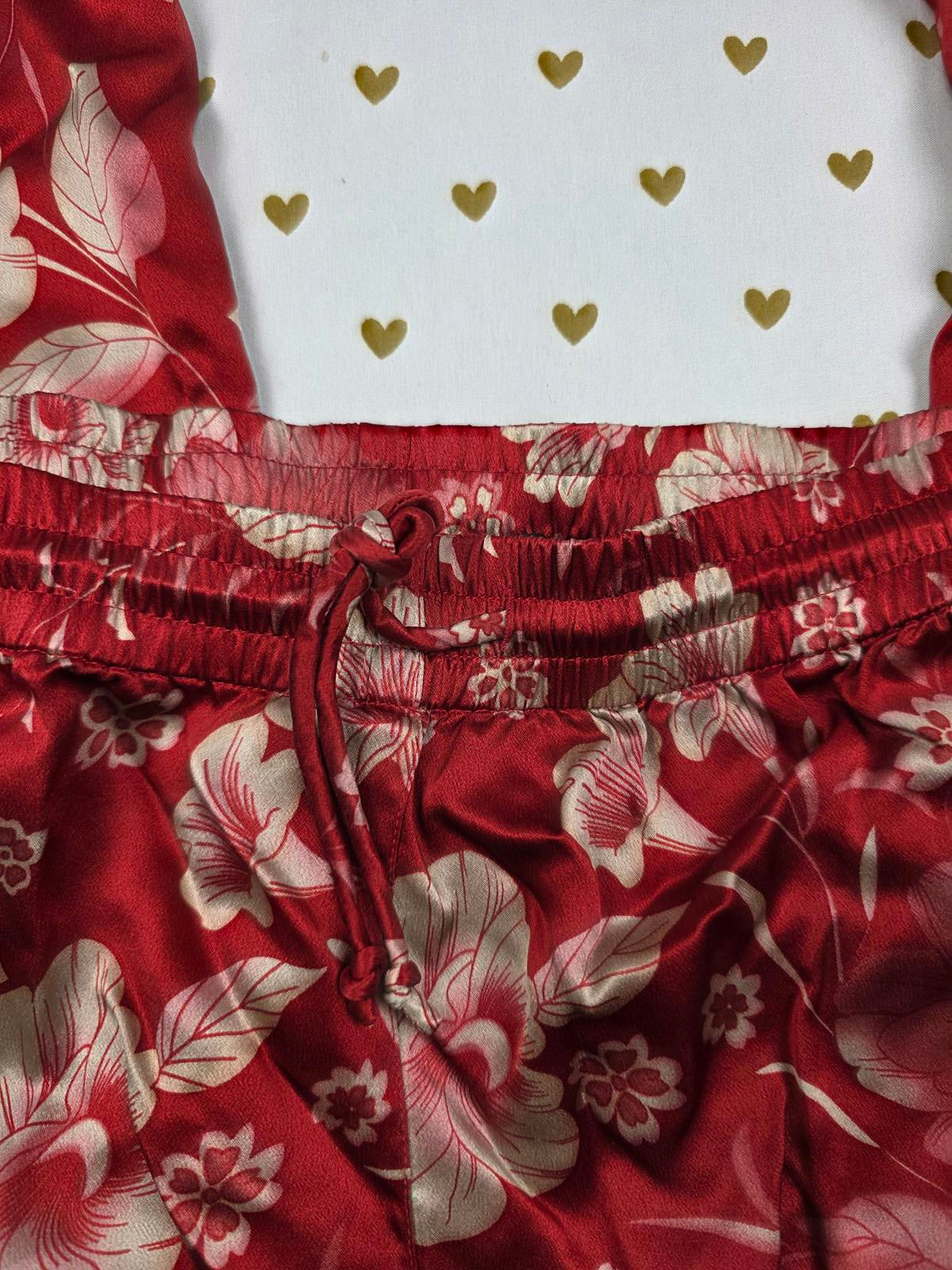 Josephine Chaus 100% Silk Flowy Pants Floral Pants Sz 8 Red
