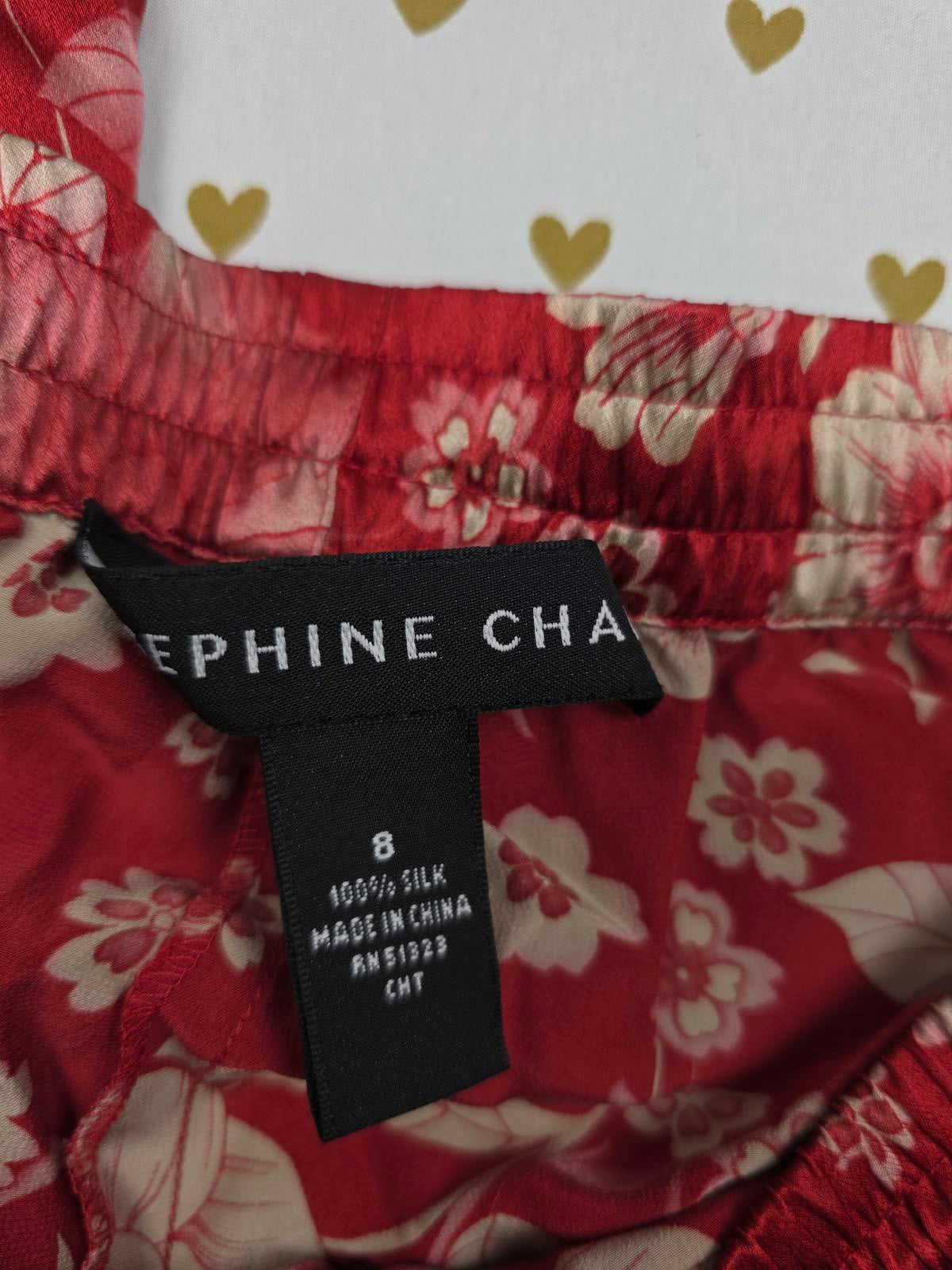 Josephine Chaus 100% Silk Flowy Pants Floral Pants Sz 8 Red
