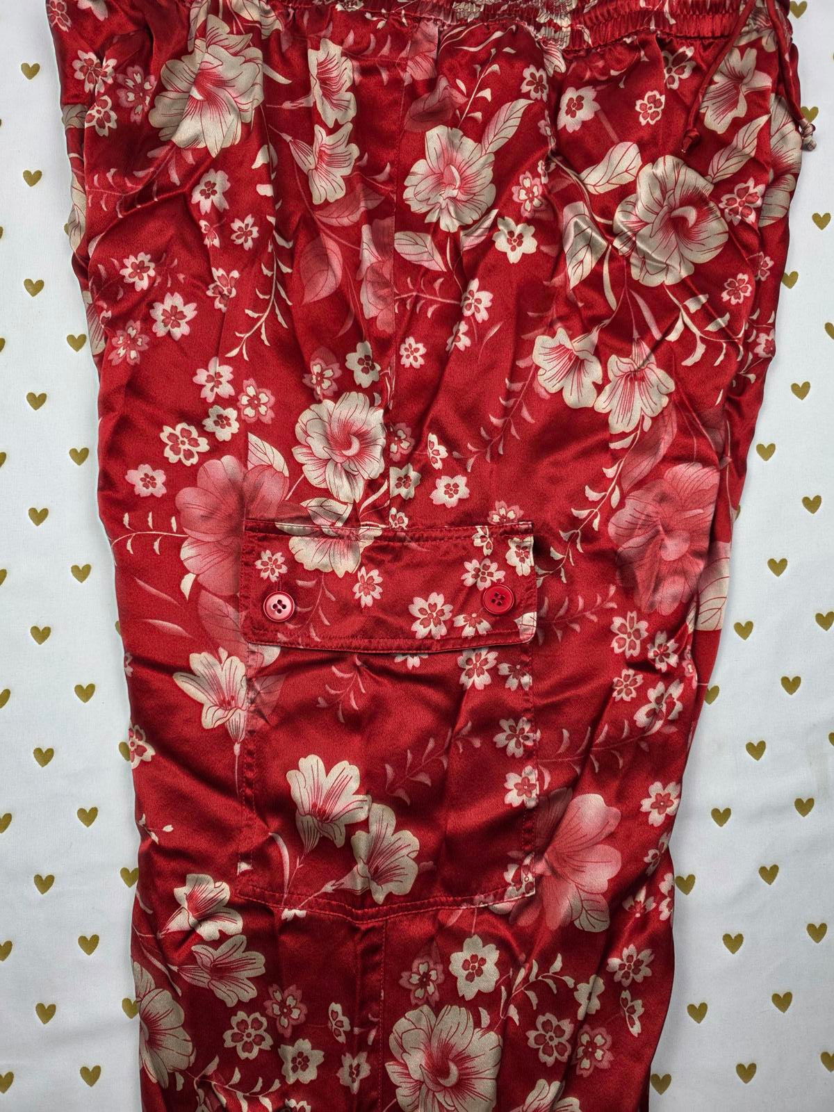 Josephine Chaus 100% Silk Flowy Pants Floral Pants Sz 8 Red