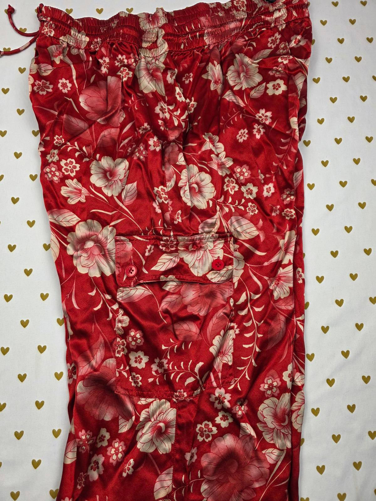 Josephine Chaus 100% Silk Flowy Pants Floral Pants Sz 8 Red