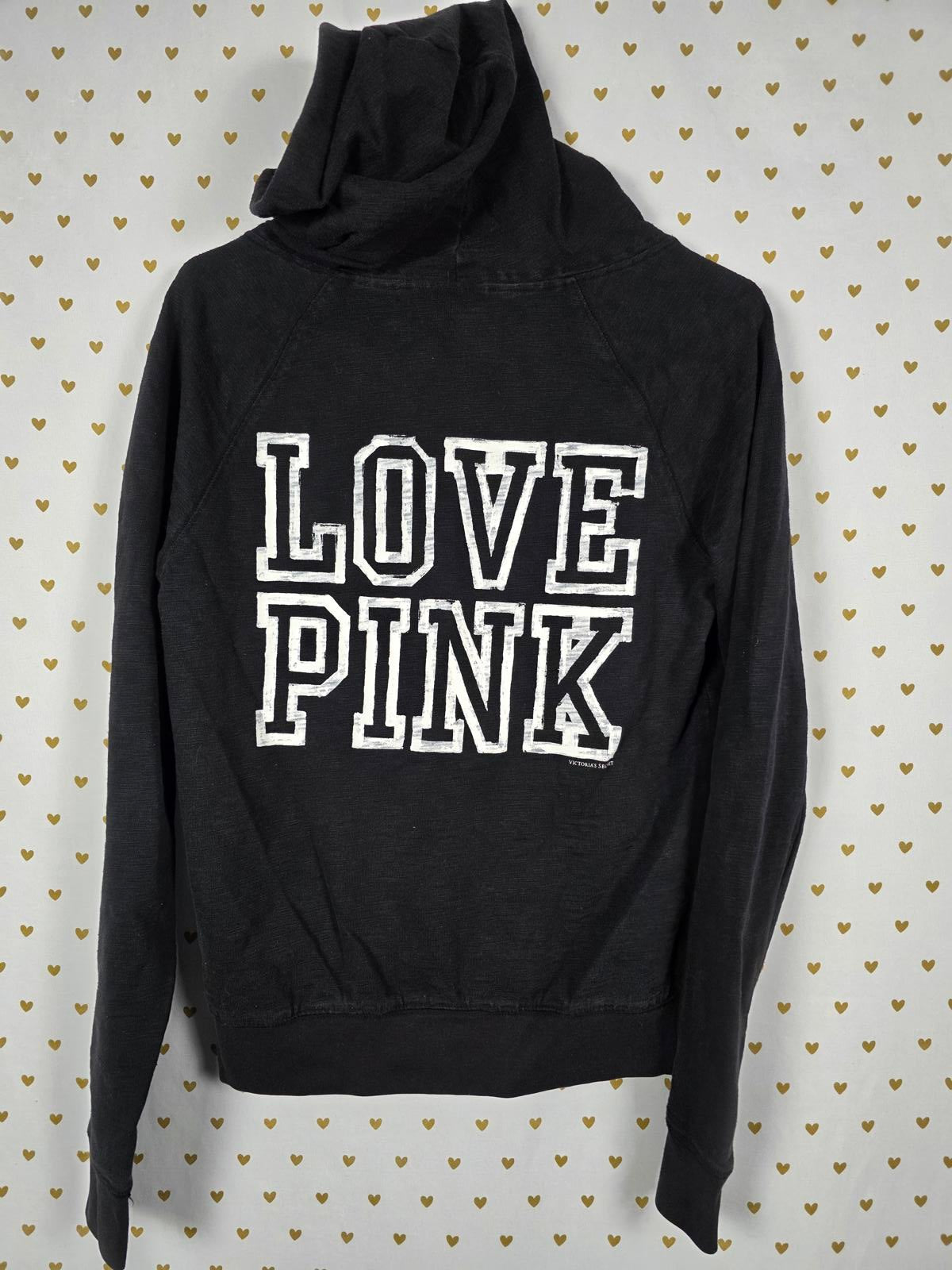 Victorias Secret Pink Embroidered Vintage Y2k Black Hoodie Full zip Jacket  XS