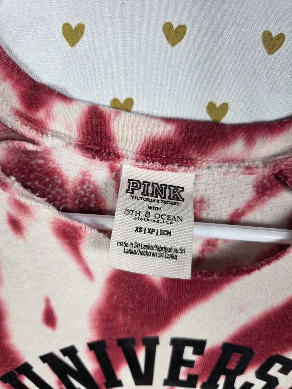 Victorias Secret PINK OU Oklahoma Tye Dye Cropped Long Sleeve Tee Shirt XS