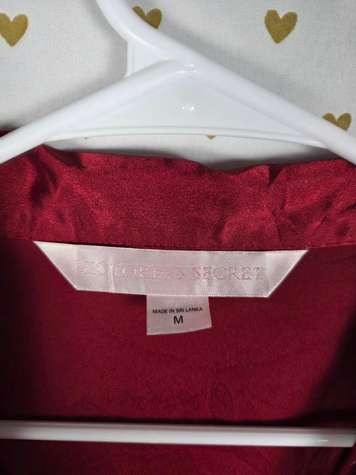 Victorias Secret SATIN Sleep Set Button Down Shirt Pants HEARTS MEDIUM