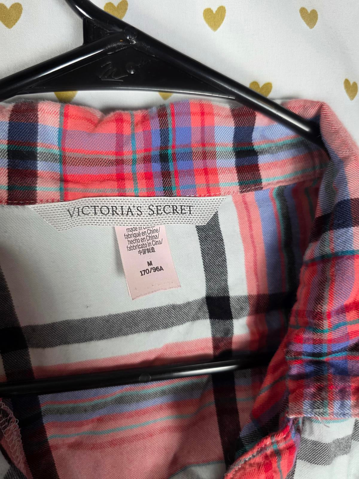Victorias Secret LOT of 3 MEDIUM Sleep Tops Shirts Pajama Plaid Button Down