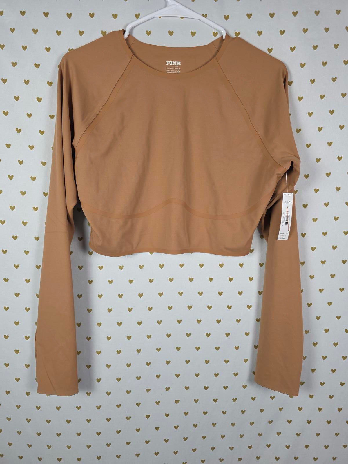 Victorias Secret PINK NEW Brown NWT Brown Active Cropped XL Shirt Open Back