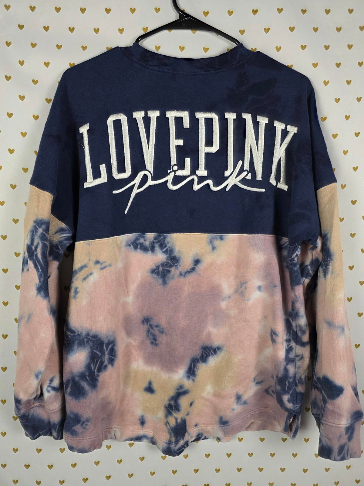 Victorias Secret Pink Tye Dye Embroidered Long Sleeve Sweater Shirt SMALL