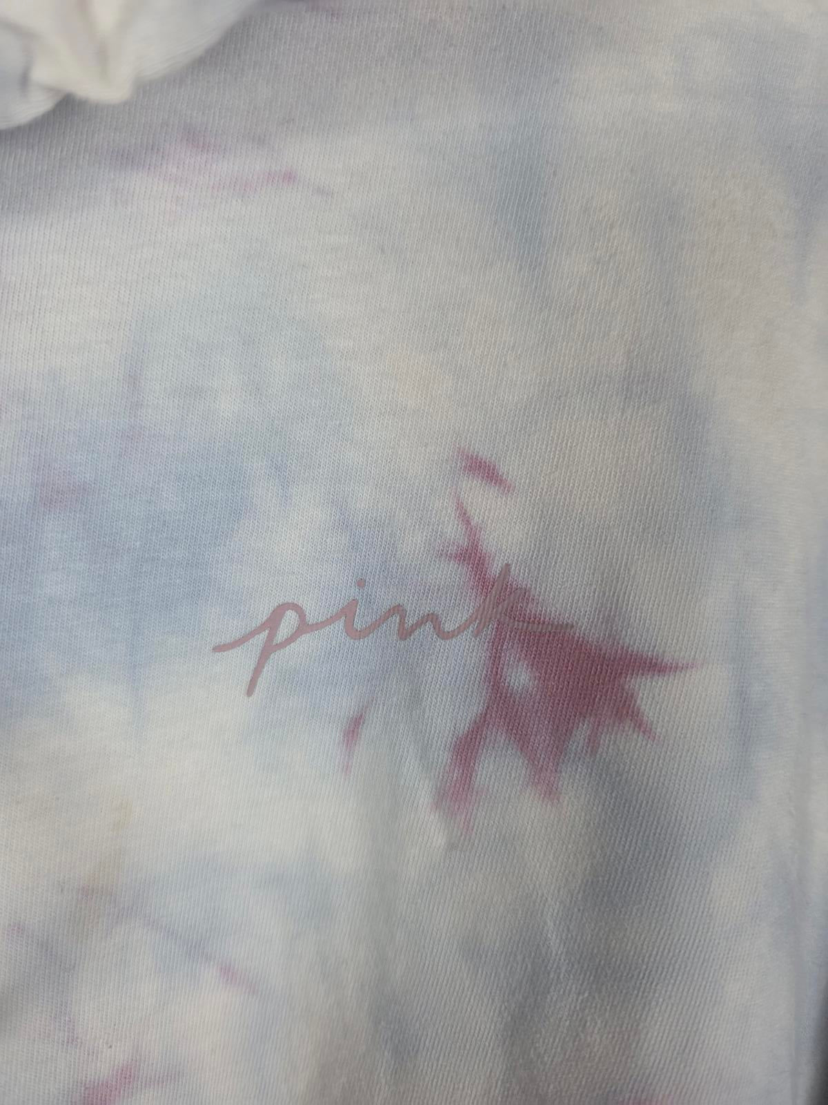 Victorias Secret Pink TYE DYE Hooded Long Sleeve Logo Tee Shirt MEDIUM