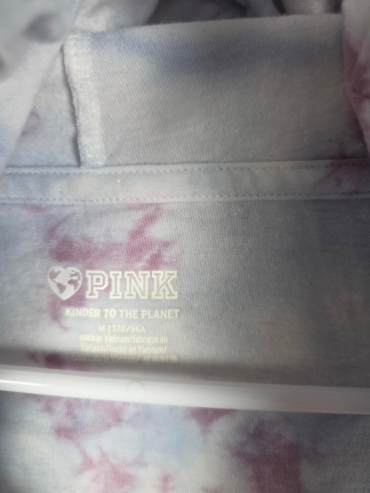Victorias Secret Pink TYE DYE Hooded Long Sleeve Logo Tee Shirt MEDIUM
