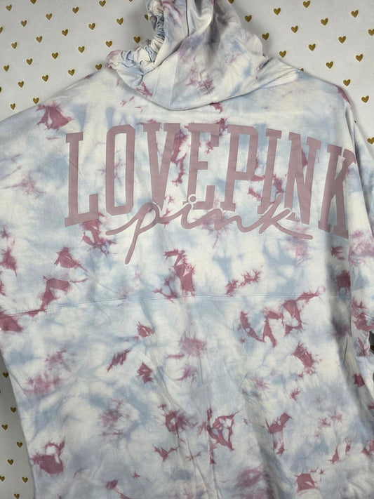 Victorias Secret Pink TYE DYE Hooded Long Sleeve Logo Tee Shirt MEDIUM