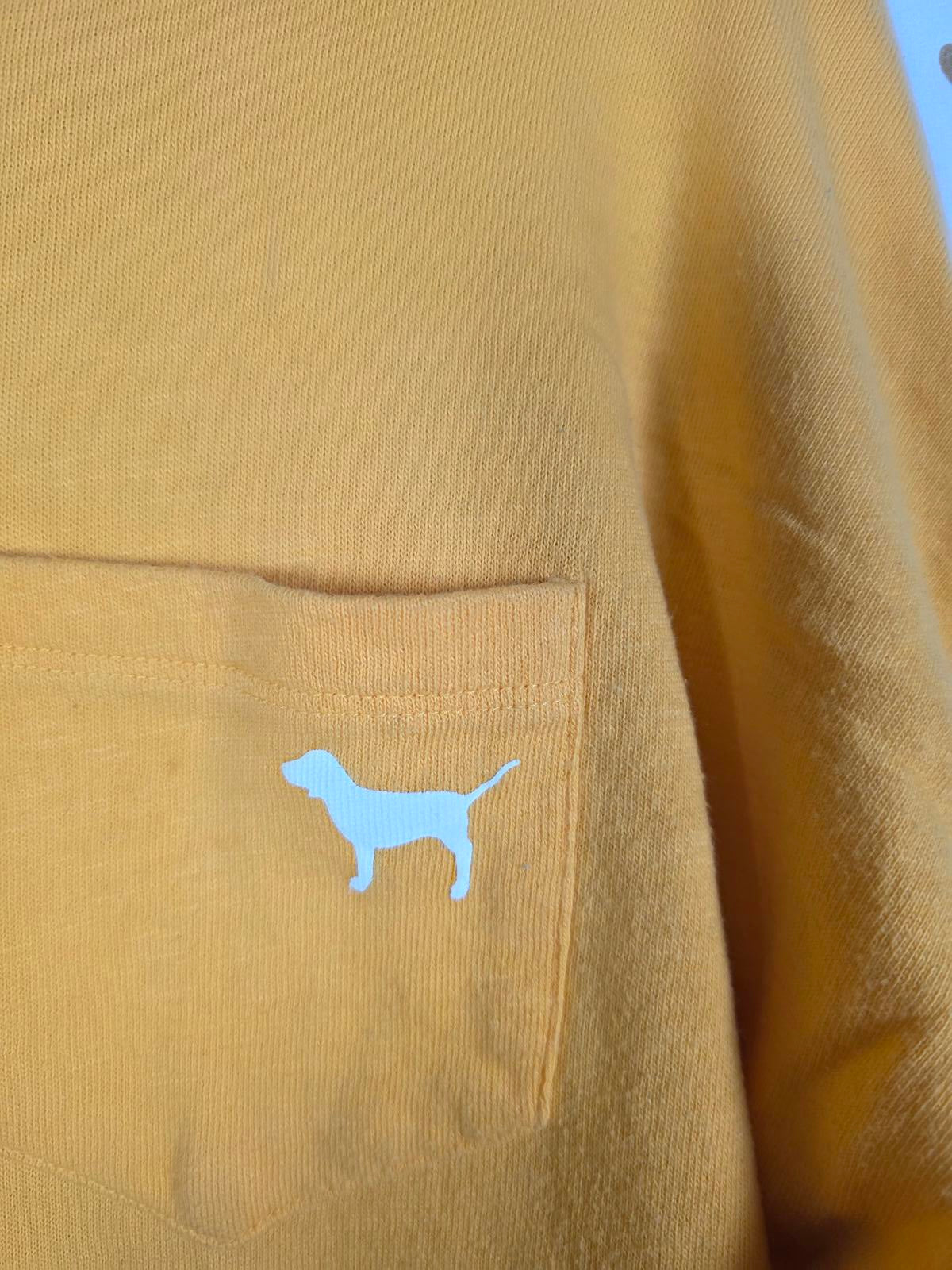 Victorias Secret Pink yellow logo sweater Shirt Dog Logo Pocket SMALL