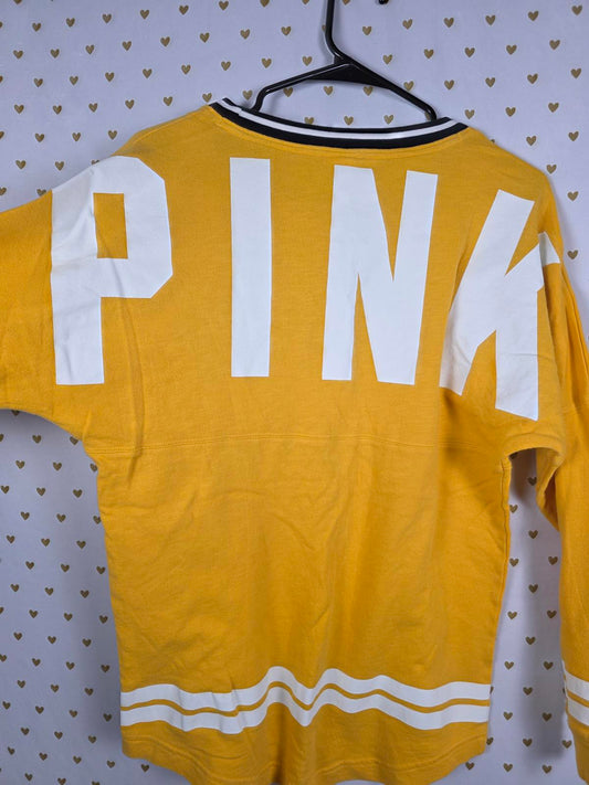 Victorias Secret Pink yellow logo sweater Shirt Dog Logo Pocket SMALL
