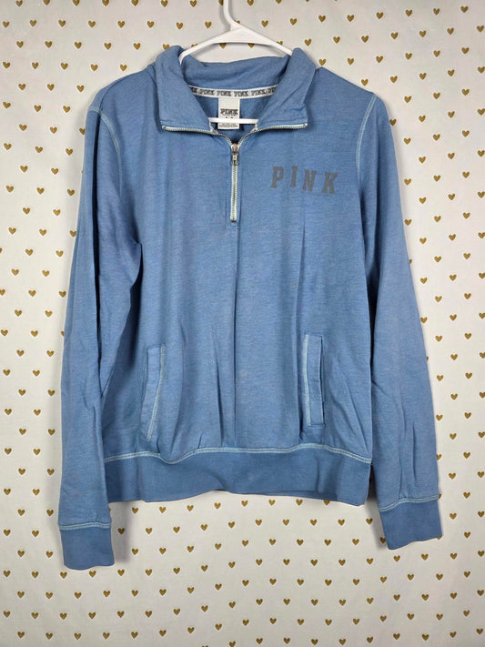 Victorias Secret Pink Quarter ZIp 1986 Blue Sweater Shirt Medium