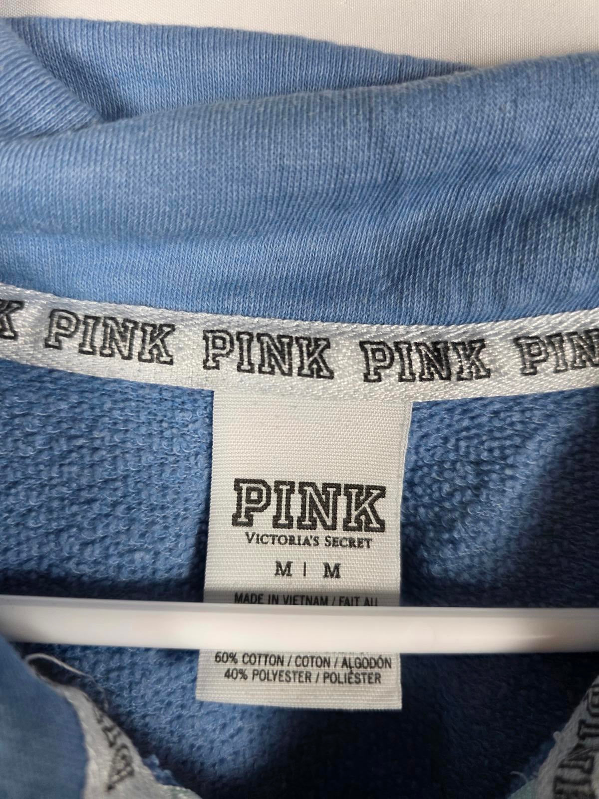 Victorias Secret Pink Quarter ZIp 1986 Blue Sweater Shirt Medium