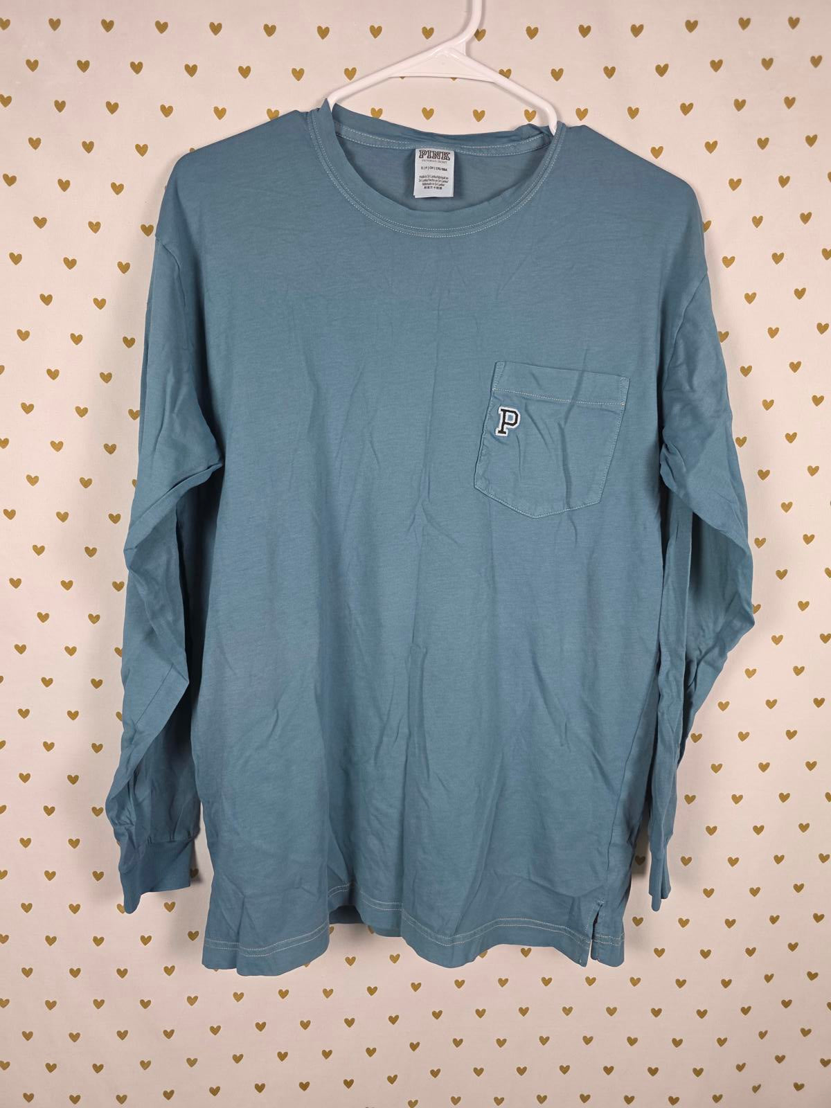 Victorias Secret PINK Campus Pocket Logo Tee Shirt Long Sleeve Small