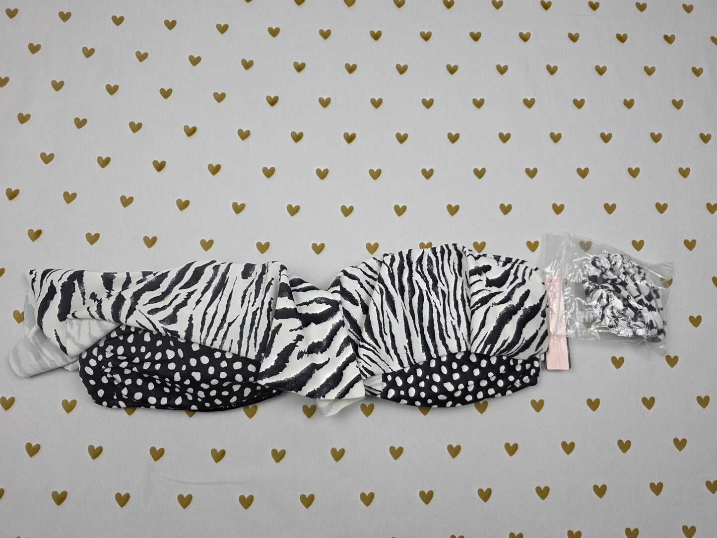 Victorias Secret NEW NWT Polka Dot Zebra Stripe Bikini Swim Ruffle Bandeau SMALL
