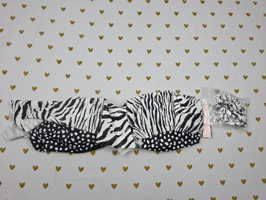 Victorias Secret NEW NWT Polka Dot Zebra Stripe Bikini Swim Ruffle Bandeau SMALL