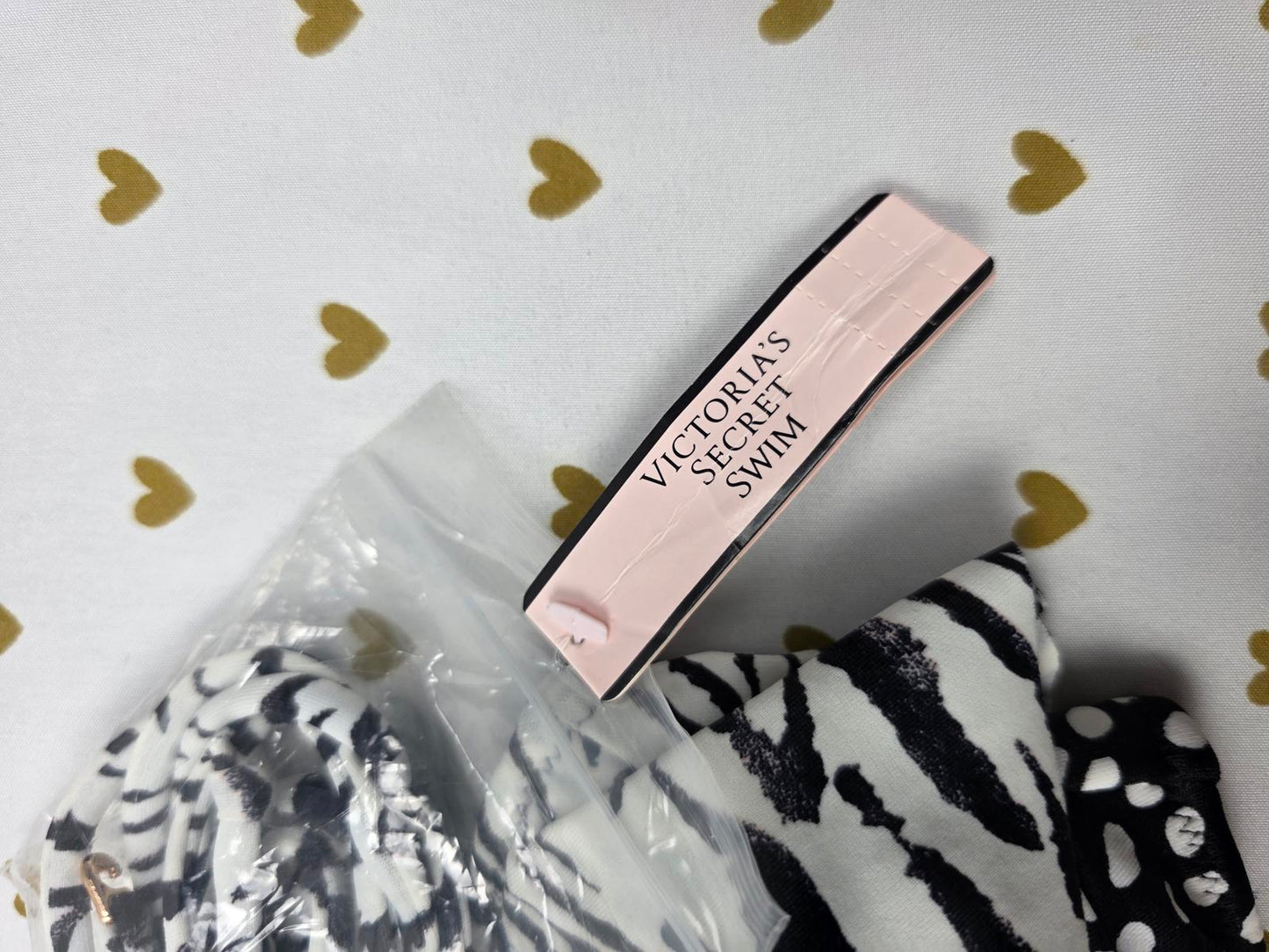Victorias Secret NEW NWT Polka Dot Zebra Stripe Bikini Swim Ruffle Bandeau SMALL