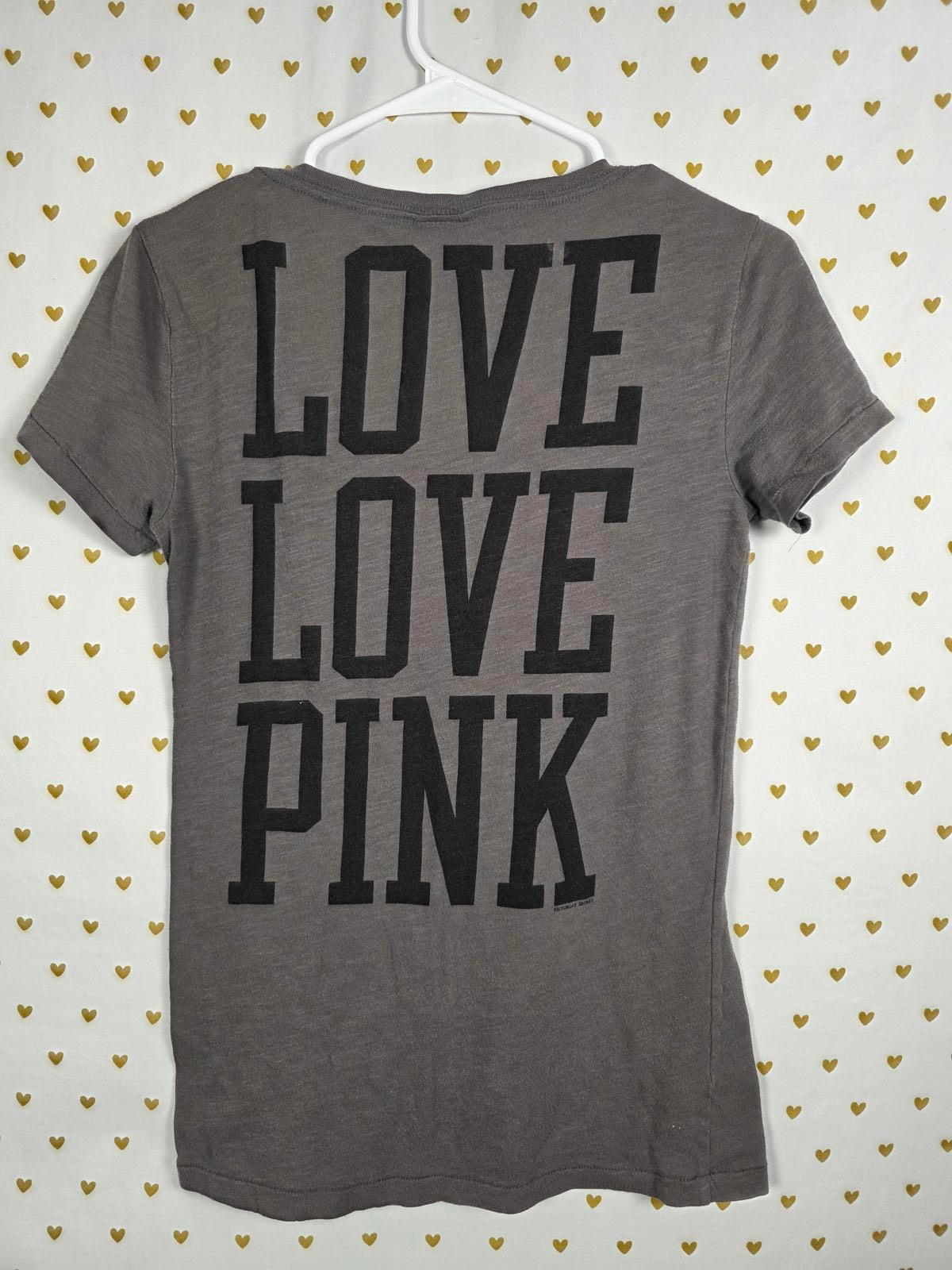 Victorias Secret PINK LOVE 86 Grey VINTAGE Y2K Tee Shirt Patches Small