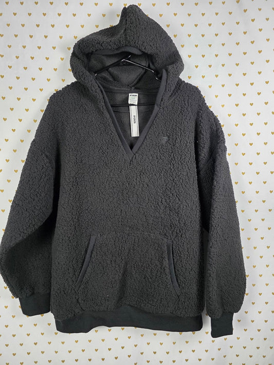 Victorias Secret Pink NEW NWT Hooded V Neck Sherpa Pullover Sweater Small