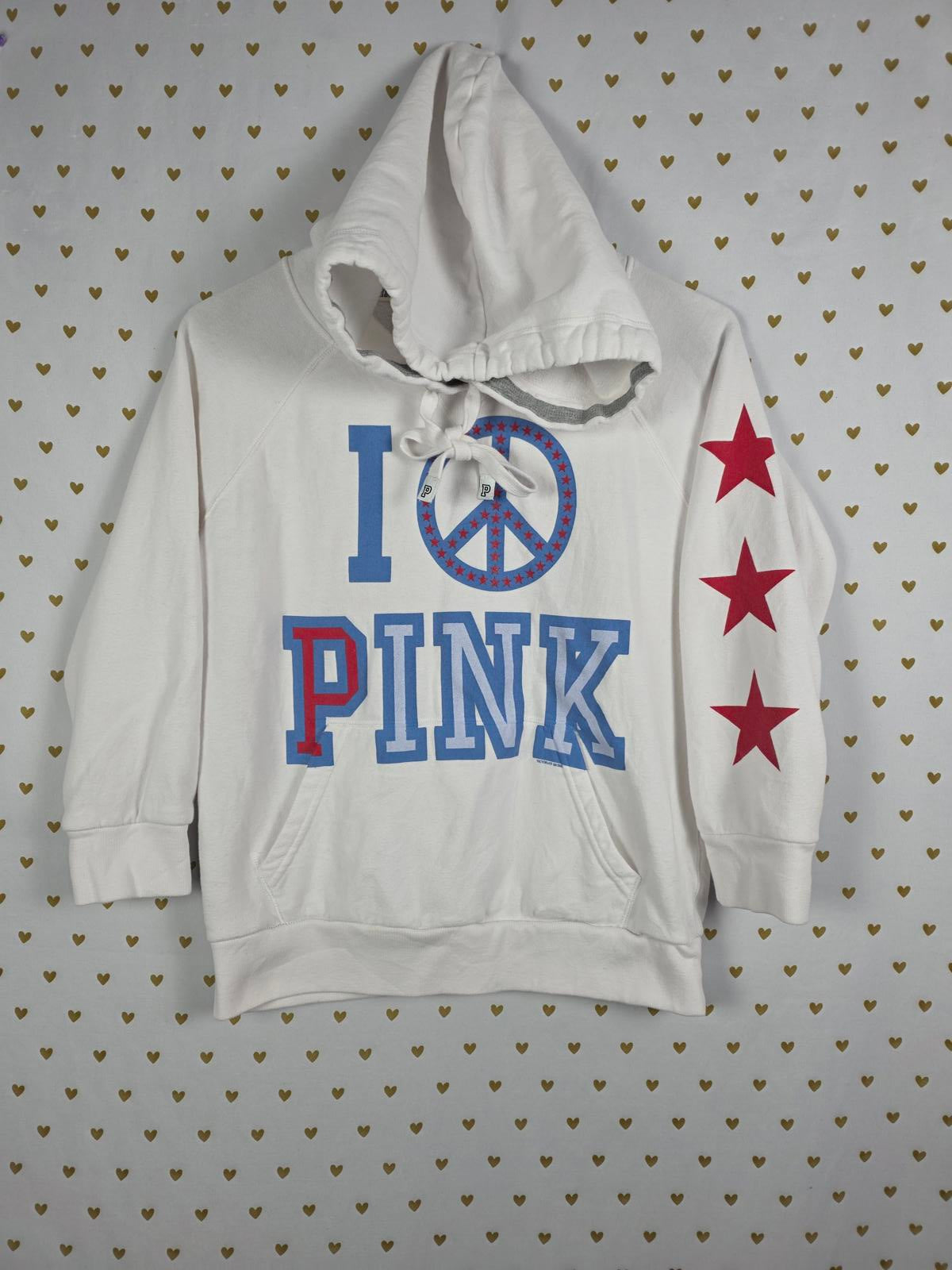 Victorias Secret Pink VINTAGE Peace Rare Quarter Sleeve Hoodie Sweater MEDIUM