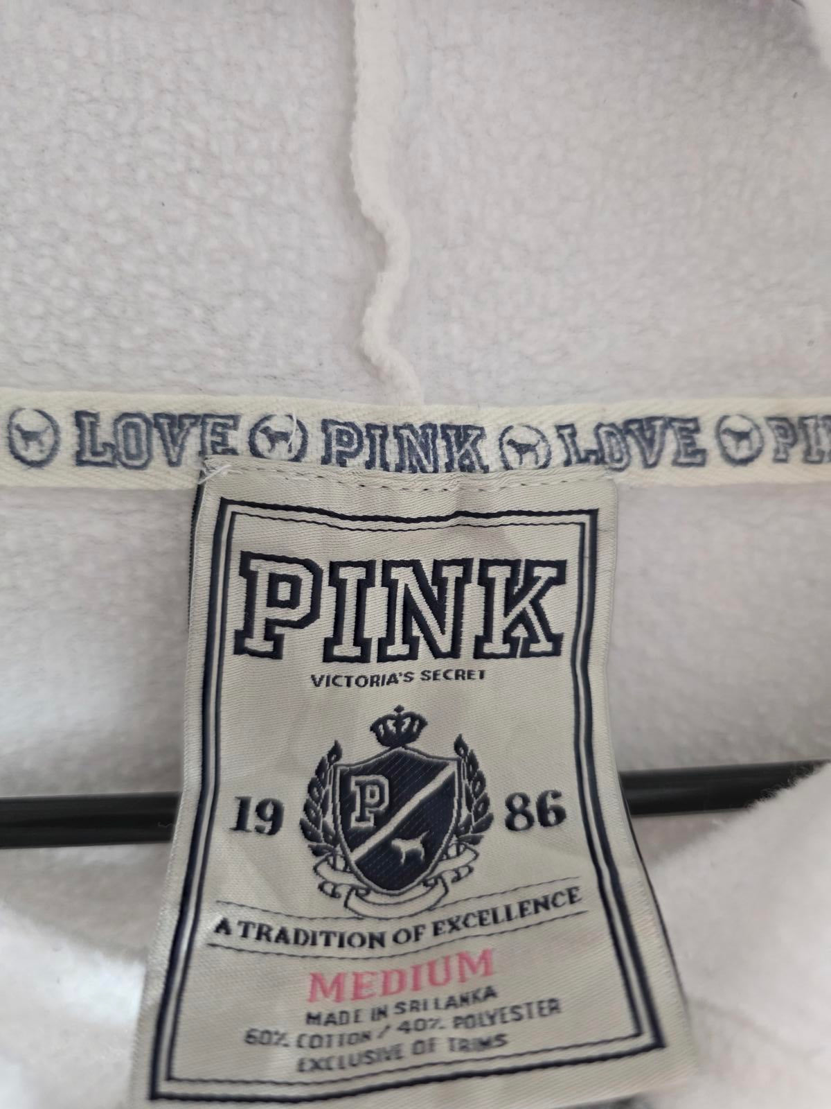 Victorias Secret Pink VINTAGE Peace Rare Quarter Sleeve Hoodie Sweater MEDIUM