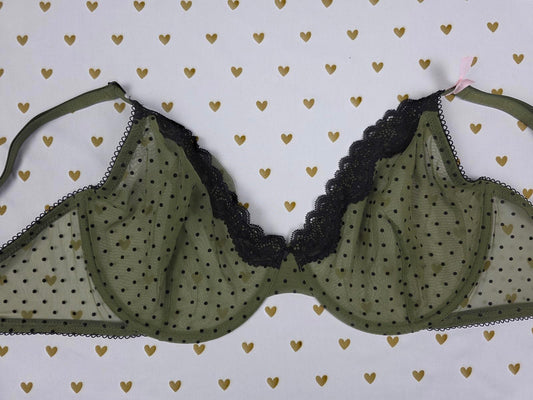 Victorias Secret Tease Unlined Demi Bra Balconette Polka Dot Green NEW NWT 32DDD