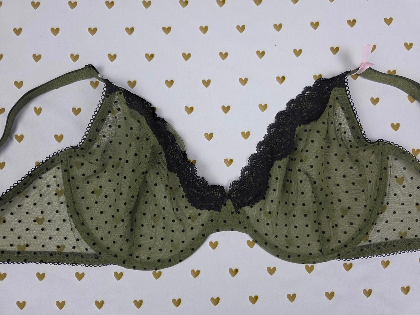 Victorias Secret Tease Unlined Demi Bra Balconette Polka Dot Green NEW NWT 36DDD