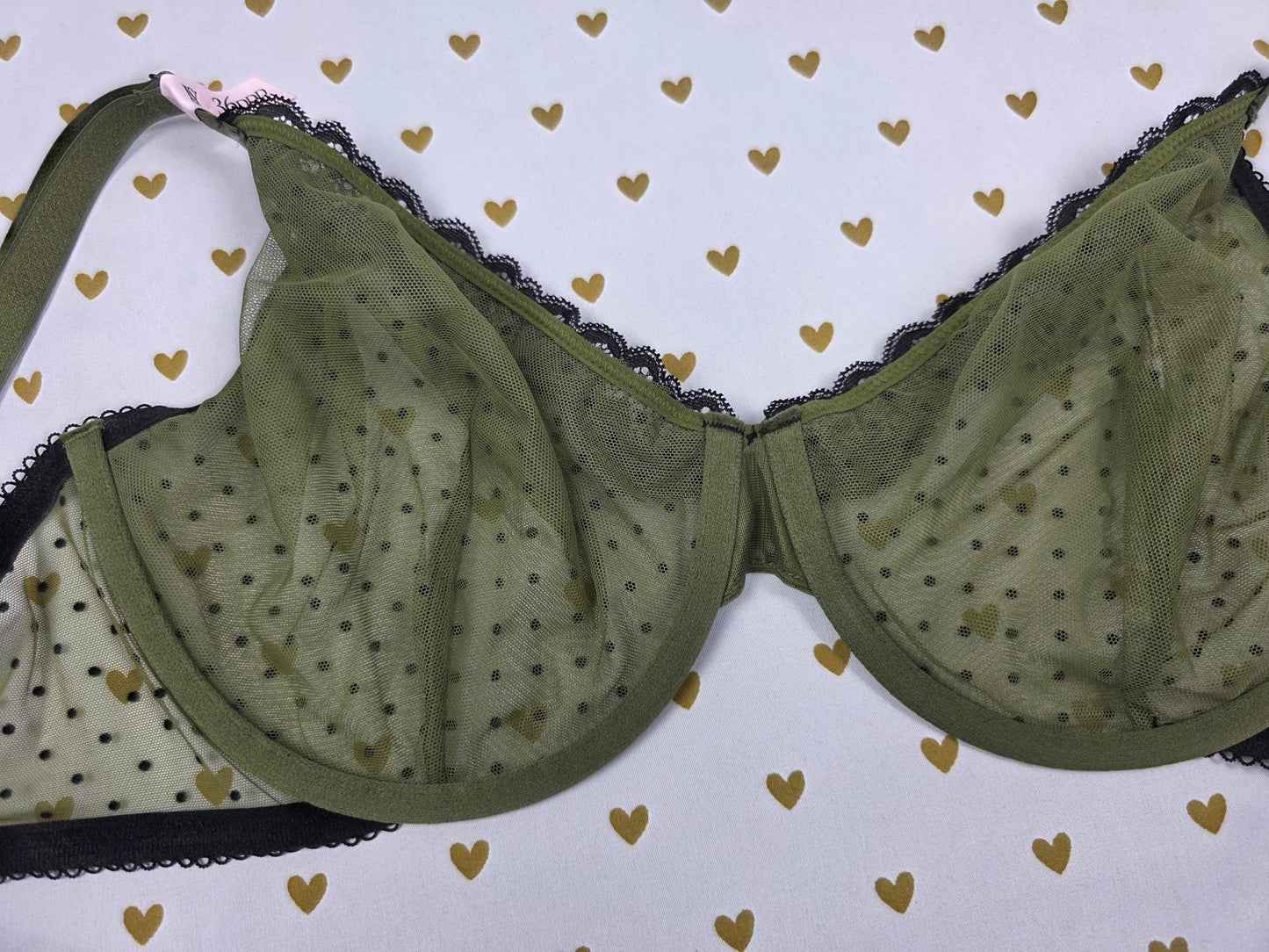 Victorias Secret Tease Unlined Demi Bra Balconette Polka Dot Green NEW NWT 32DDD