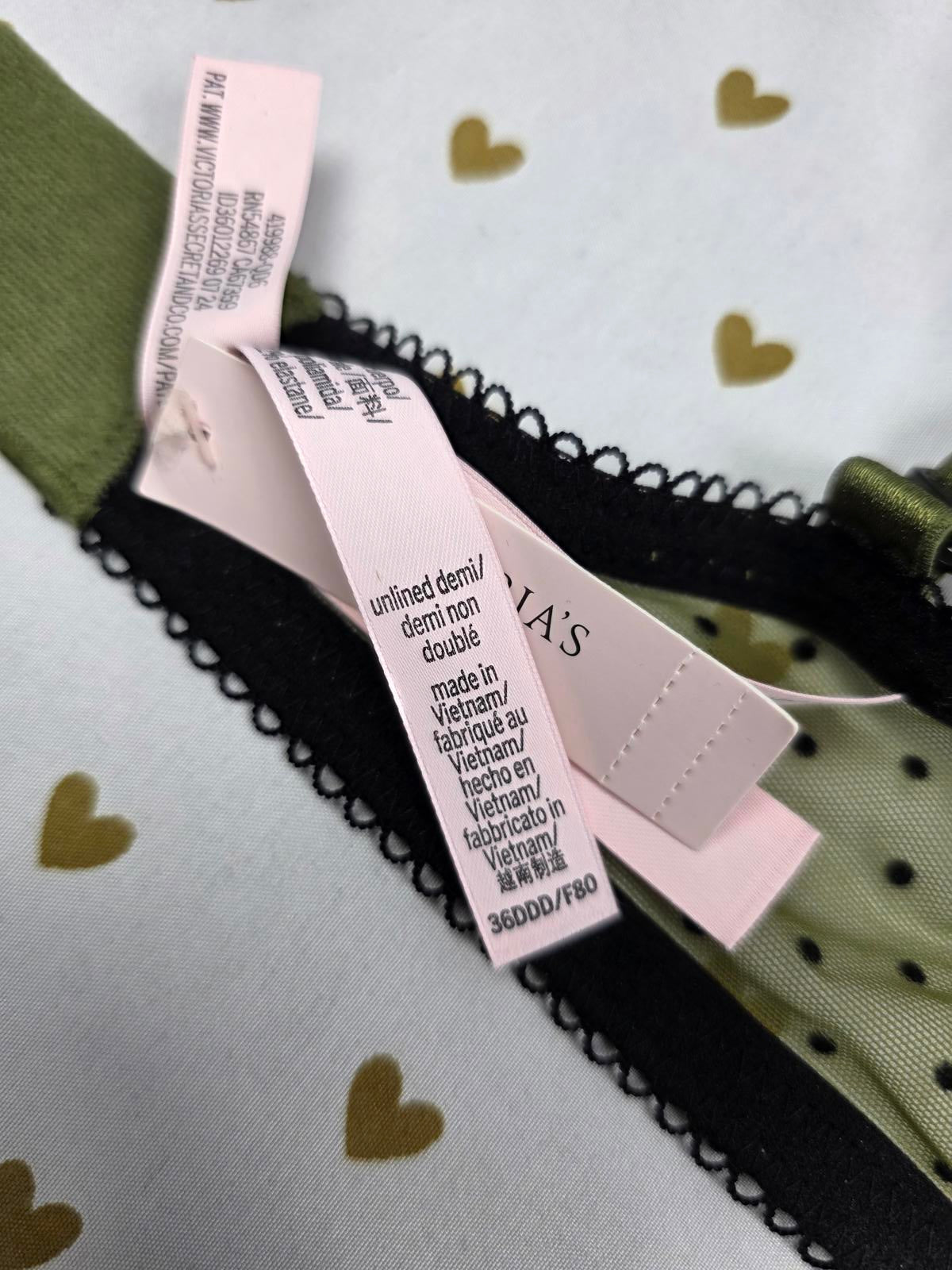 Victorias Secret Tease Unlined Demi Bra Balconette Polka Dot Green NEW NWT 36DDD