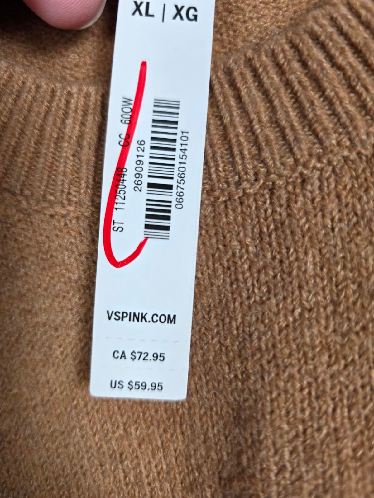 Victorias Secret Pink Collegiate Crewneck Sweater NEW NWT XL $60 Brown