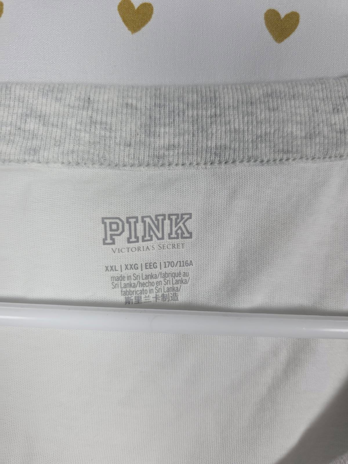 Victorias Secret PINK NEW NWT Rainbow Logo Ringer Tee shirt 2XL XXL