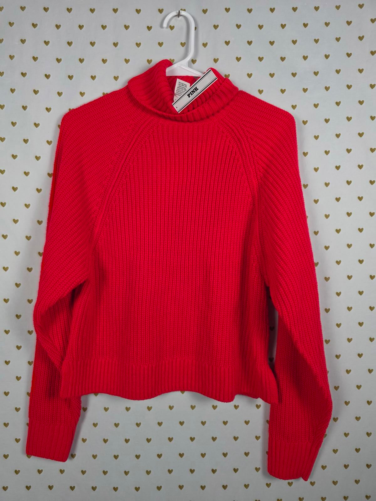 Victorias Secret Pink NEW Nwt RED Turtle Neck Sweater Shirt XS Textured