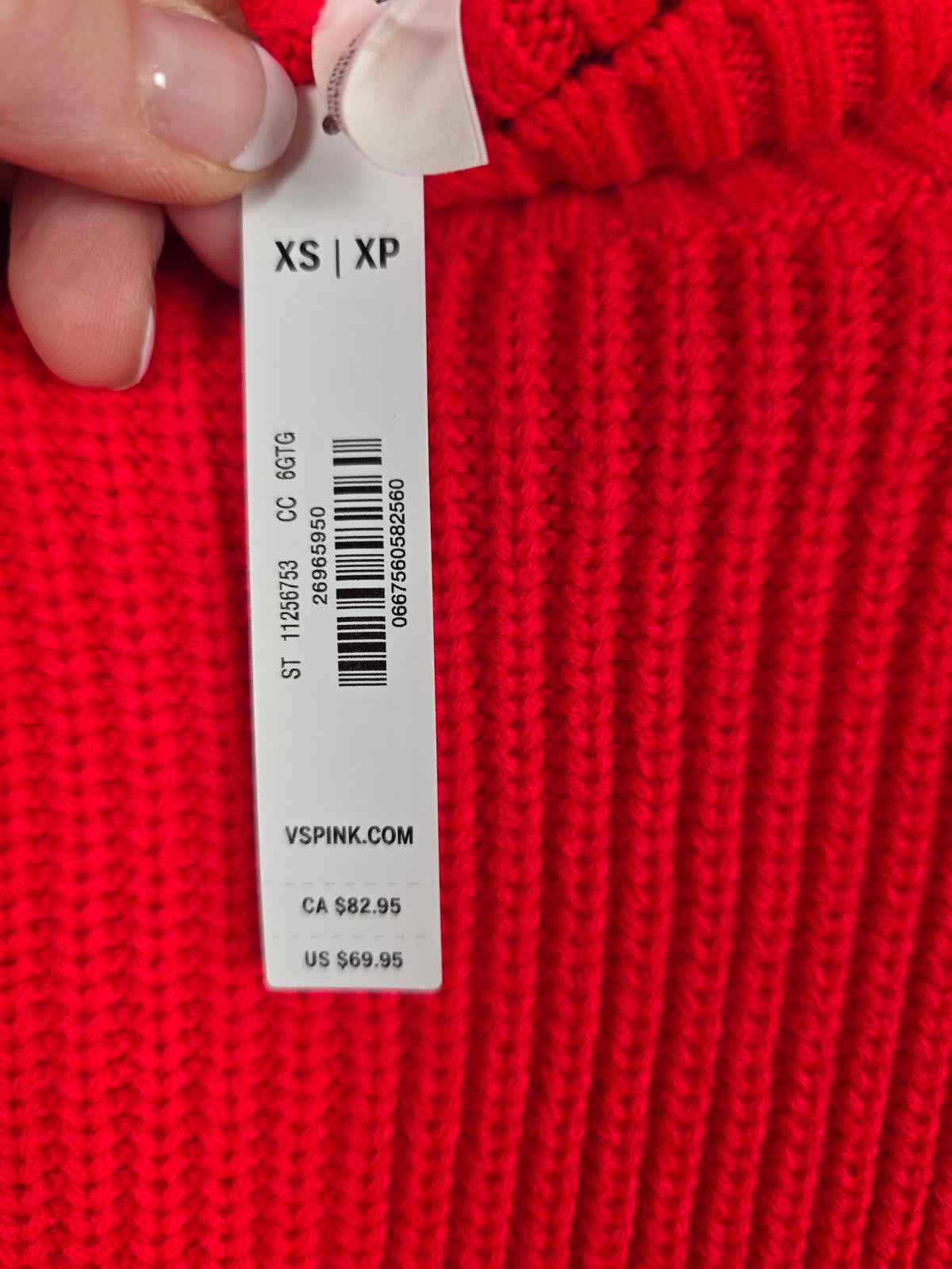 Victorias Secret Pink NEW Nwt RED Turtle Neck Sweater Shirt XS Textured