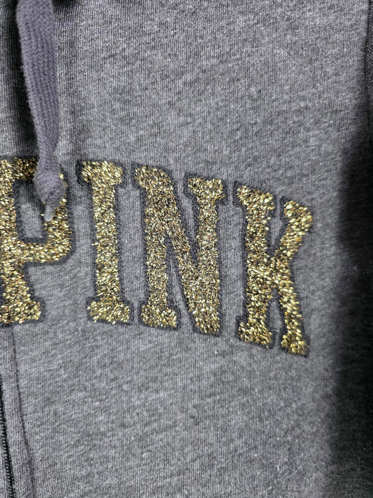 Victorias Secret Pink Bling Glitter Logo Hoodie Jogger Pants SET Grey SMALL