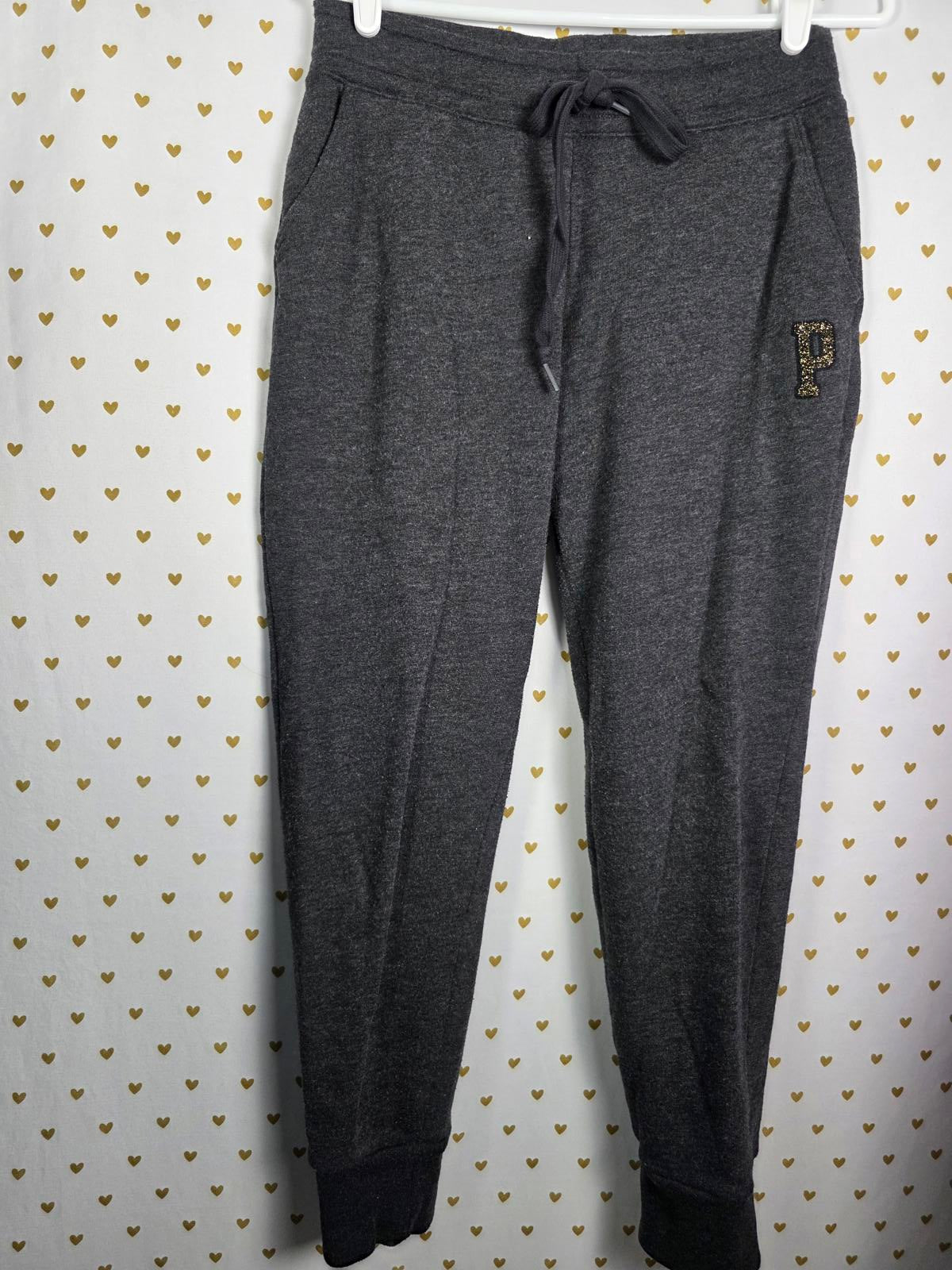 Victorias Secret Pink Bling Glitter Logo Hoodie Jogger Pants SET Grey SMALL