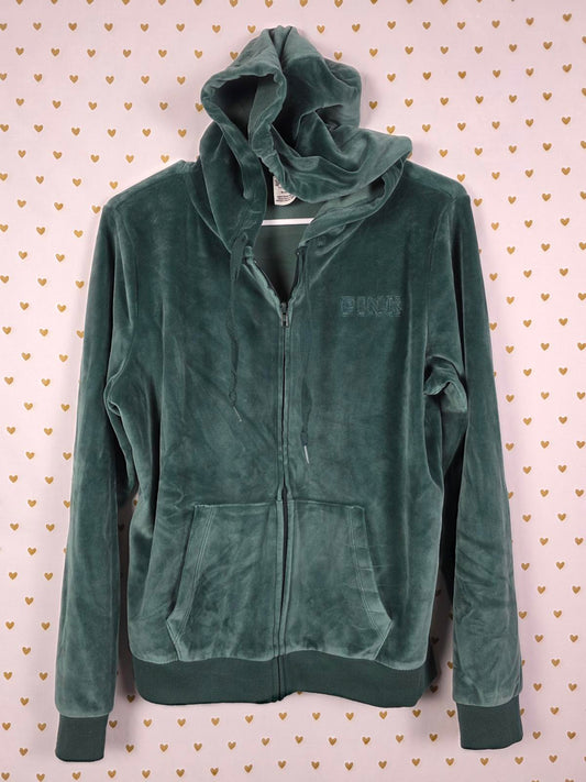 Victorias Secret Pink Green Velour Full Zip Hoodie Jacket MEDIUM