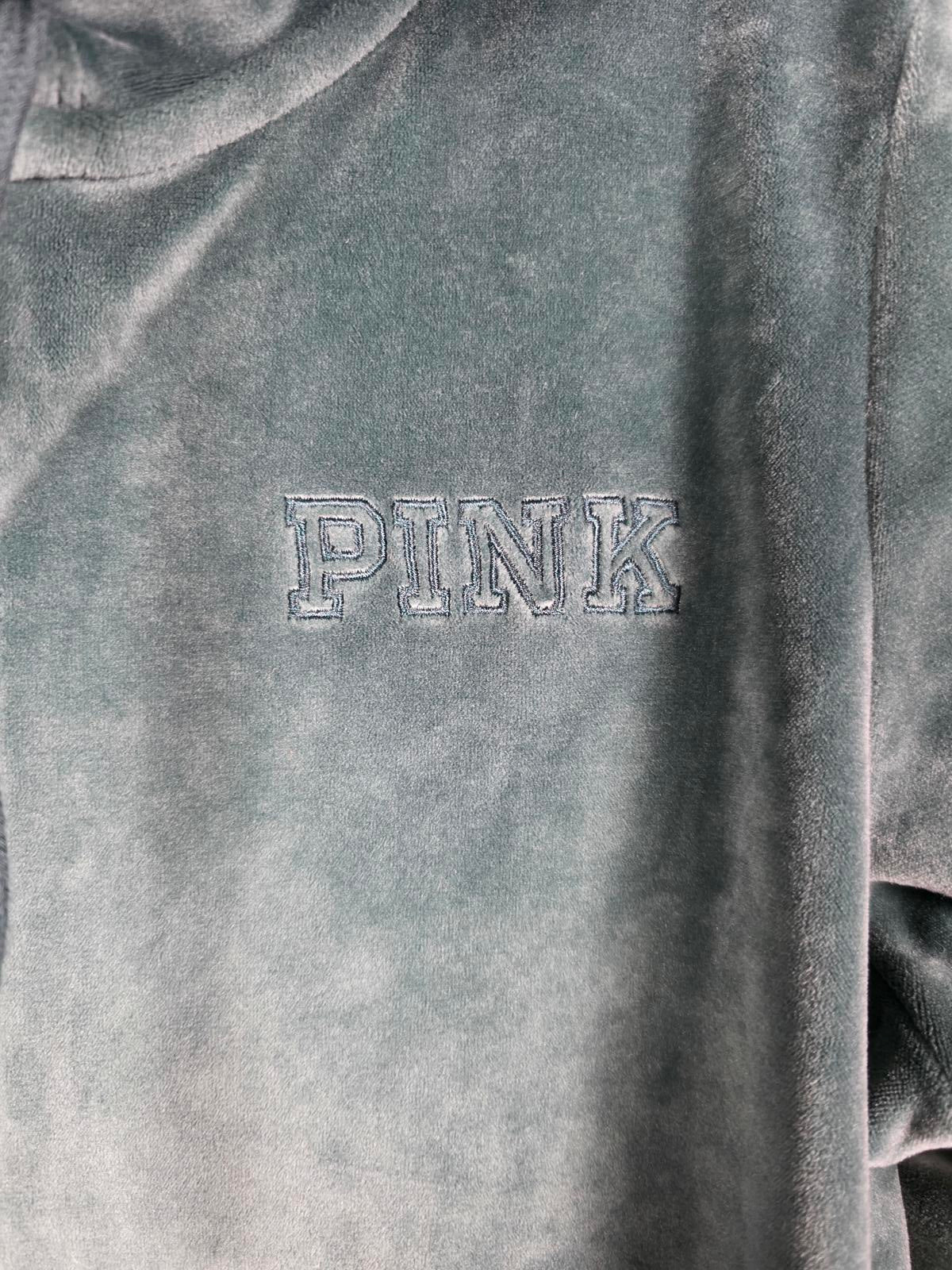 Victorias Secret Pink Green Velour Full Zip Hoodie Jacket MEDIUM