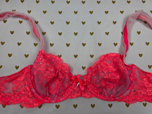 Victorias Secret Unlined Bling Lace Very Sexy Demi Balconette Bra 32C Rhinestone