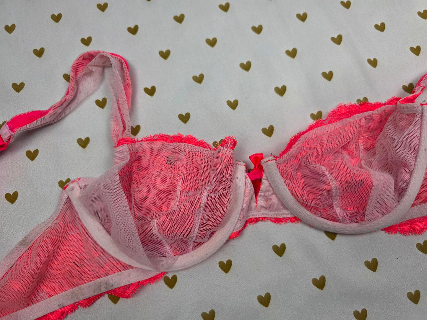 Victorias Secret Unlined Bling Lace Very Sexy Demi Balconette Bra 32C Rhinestone