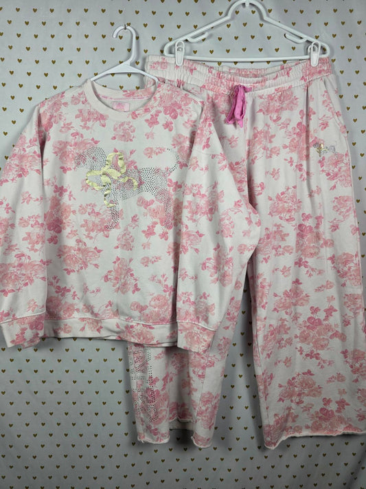XL LoveShackFancy VS Pink Sweatpants BLING SET Sweatshirt Everblooming White