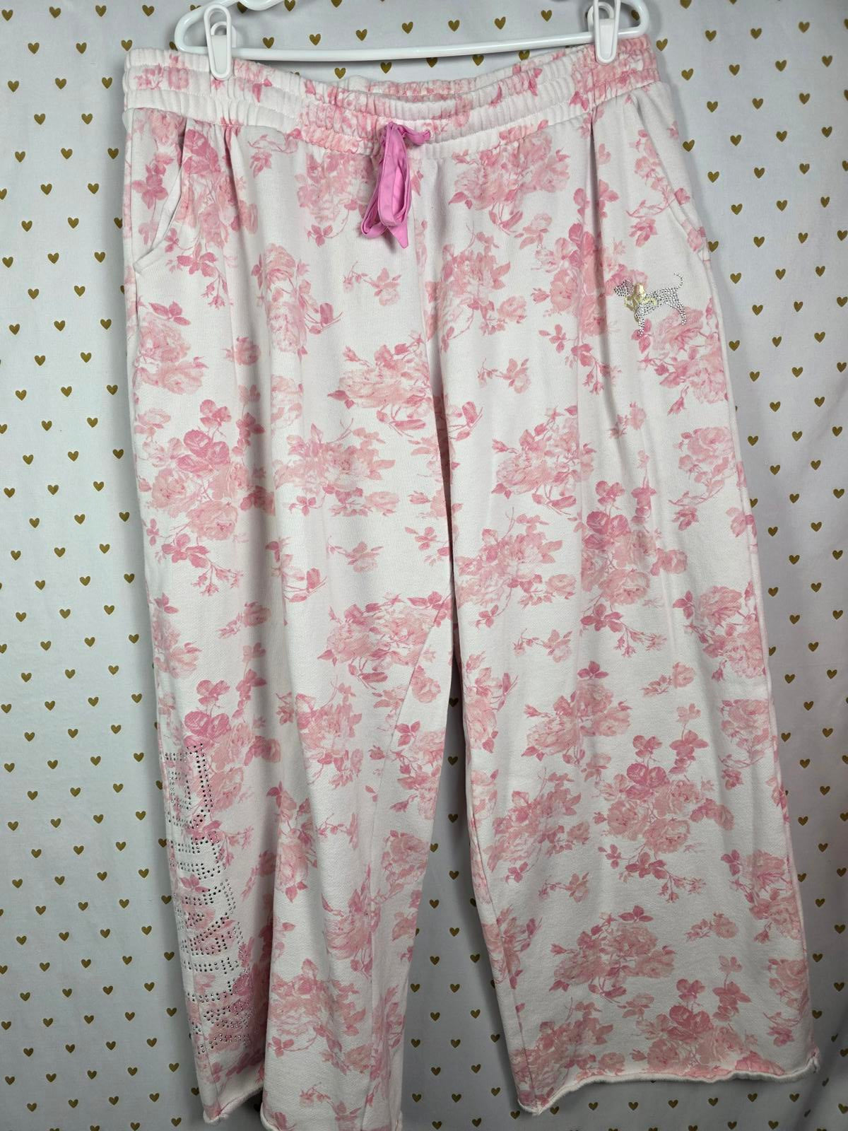 XL LoveShackFancy VS Pink Sweatpants BLING SET Sweatshirt Everblooming White