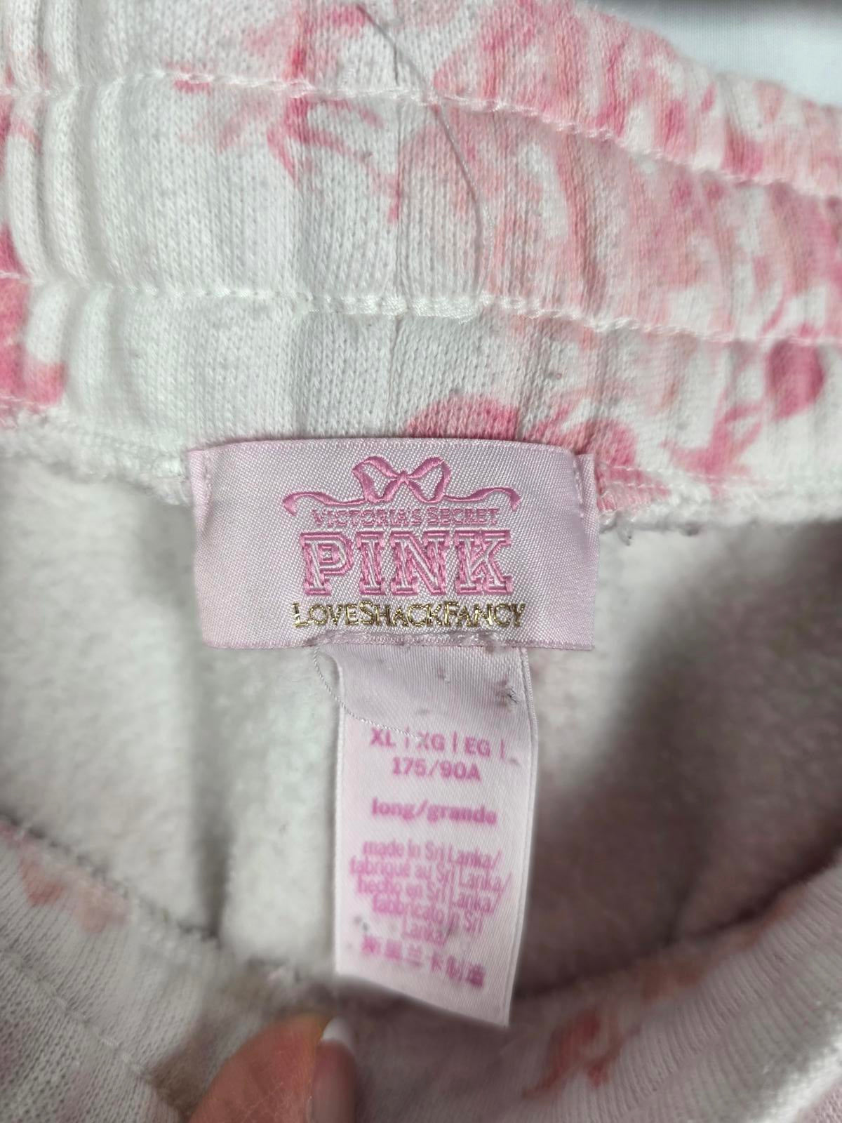 XL LoveShackFancy VS Pink Sweatpants BLING SET Sweatshirt Everblooming White