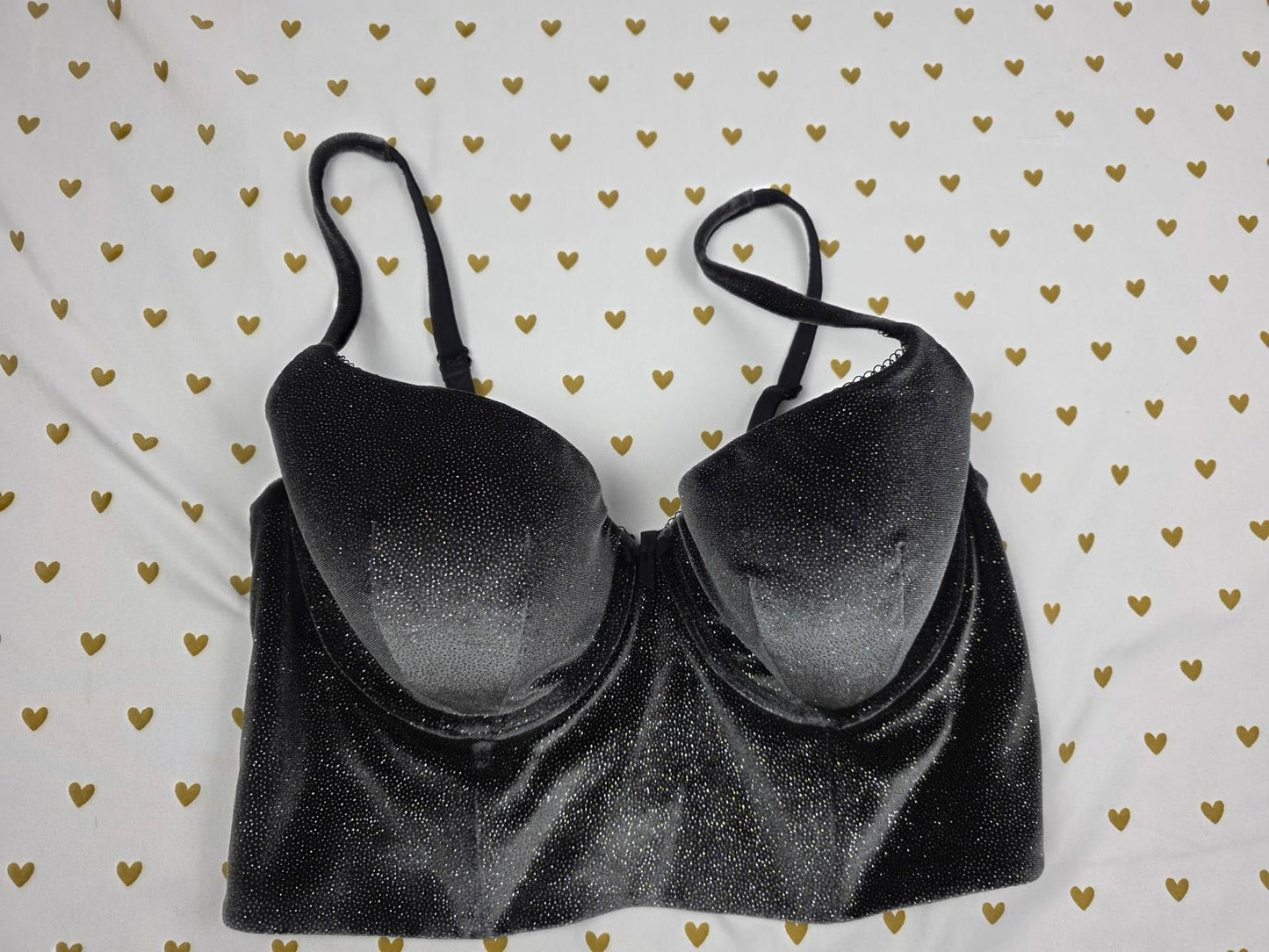 Victorias Secret Black SHIMMER BLING 36D Dream Angels Push Up Bustier Bra DEMI