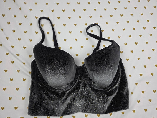 Victorias Secret Black SHIMMER BLING 36D Dream Angels Push Up Bustier Bra DEMI