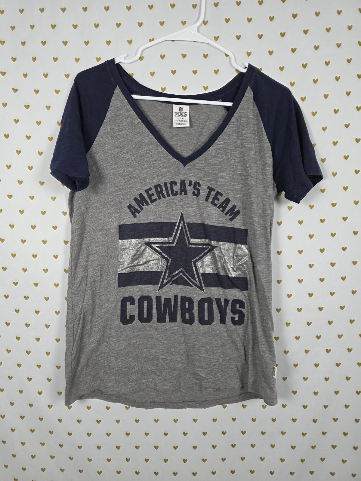 Victorias Secret PINK NFL Football DALLAS COWBOYS Tee Shirt V Neck MEDIUM