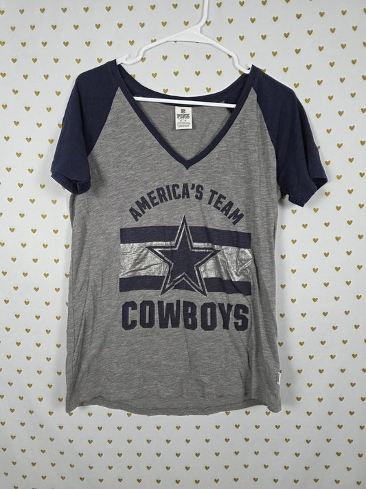 Victorias Secret PINK NFL Football DALLAS COWBOYS Tee Shirt V Neck MEDIUM