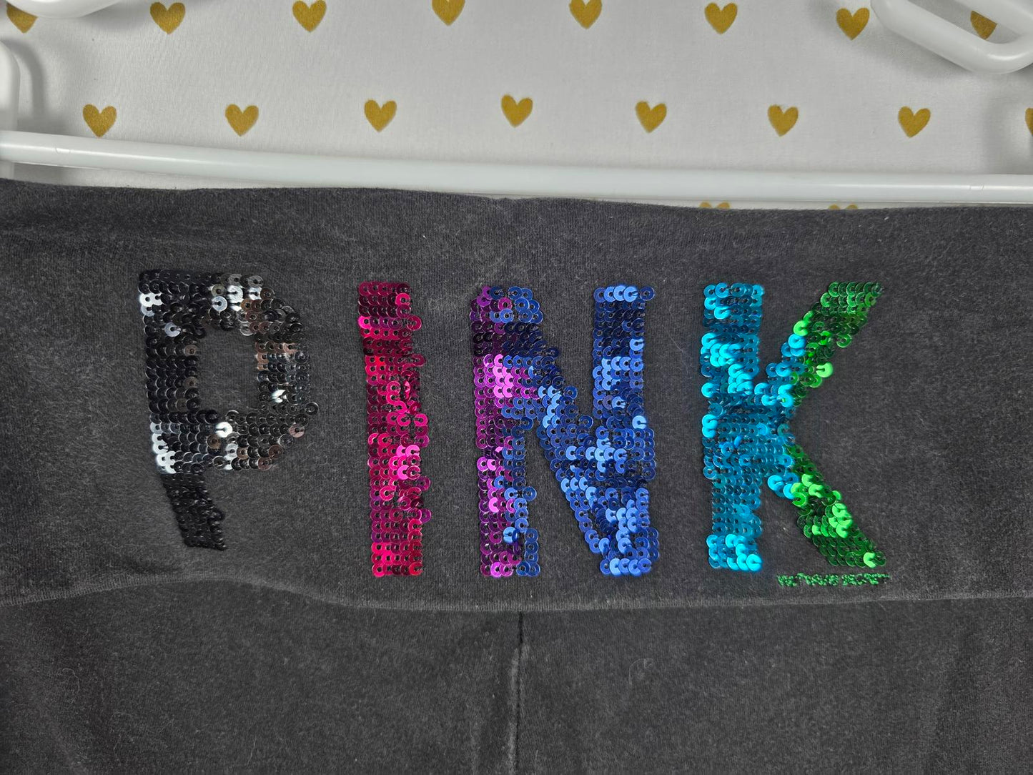 Victorias Secret PINK BLING Rainbow Gradient Vintage Yoga Pants Capri LARGE