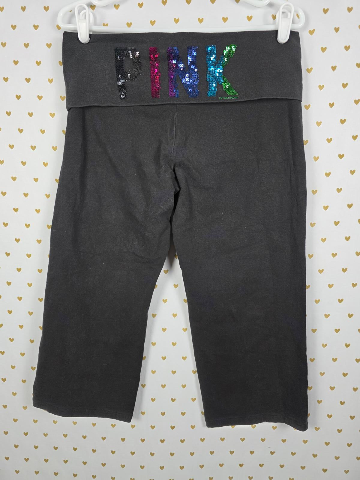 Victorias Secret PINK BLING Rainbow Gradient Vintage Yoga Pants Capri LARGE